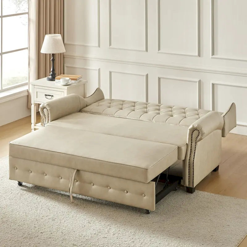 Canapé-lit Ruedi Transitional 73,6 po en cuir végétalien avec dossier touffeté et clous de HULALA HOME
