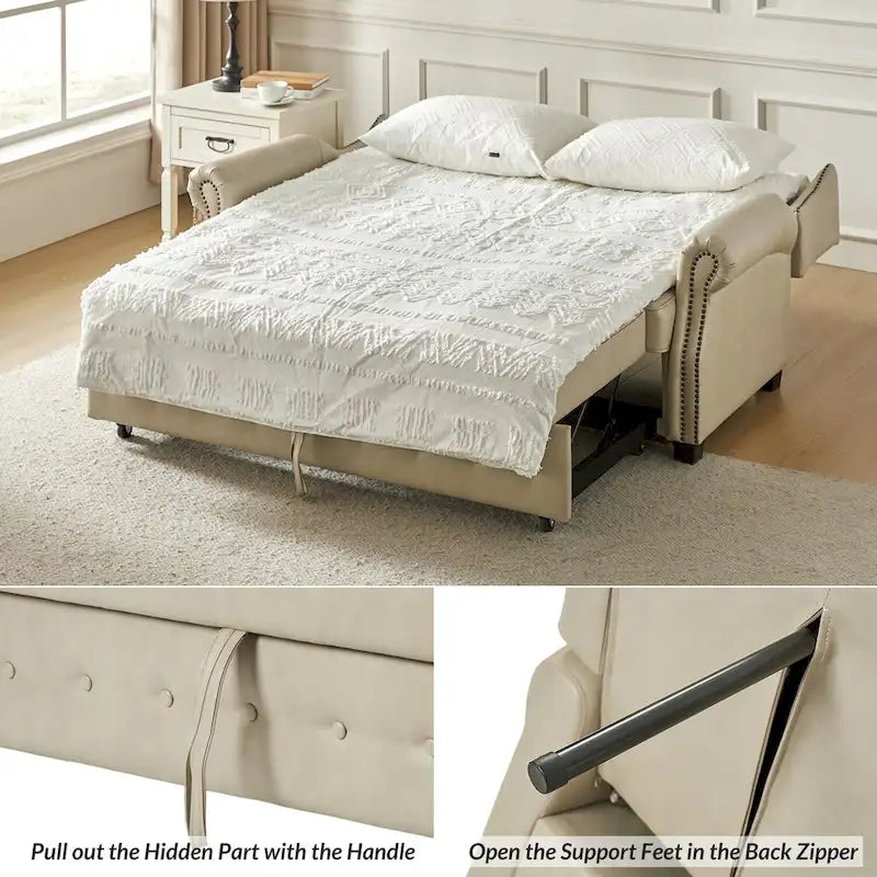 Canapé-lit Ruedi Transitional 73,6 po en cuir végétalien avec dossier touffeté et clous de HULALA HOME