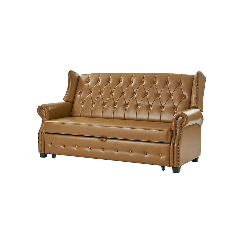 Canapé-lit Ruedi Transitional 73,6 po en cuir végétalien avec dossier touffeté et clous de HULALA HOME