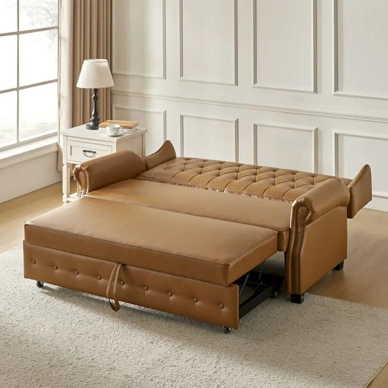 Canapé-lit Ruedi Transitional 73,6 po en cuir végétalien avec dossier touffeté et clous de HULALA HOME