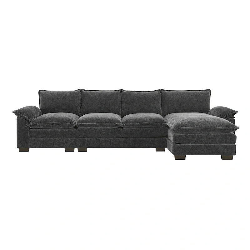 Canapé d'angle en chenille en forme de L de 118 x 55 po avec coussins doubles, canapé-lit rembourré à 5 places avec méridienne