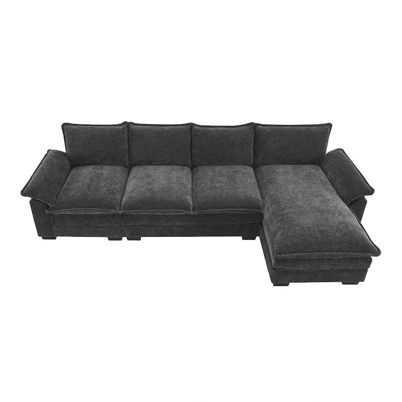 Canapé d'angle en chenille en forme de L de 118 x 55 po avec coussins doubles, canapé-lit rembourré à 5 places avec méridienne