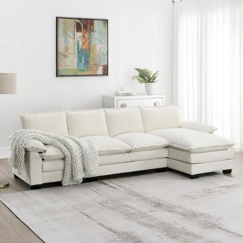 Canapé d'angle en chenille en forme de L de 118 x 55 po avec coussins doubles, canapé-lit rembourré à 5 places avec méridienne