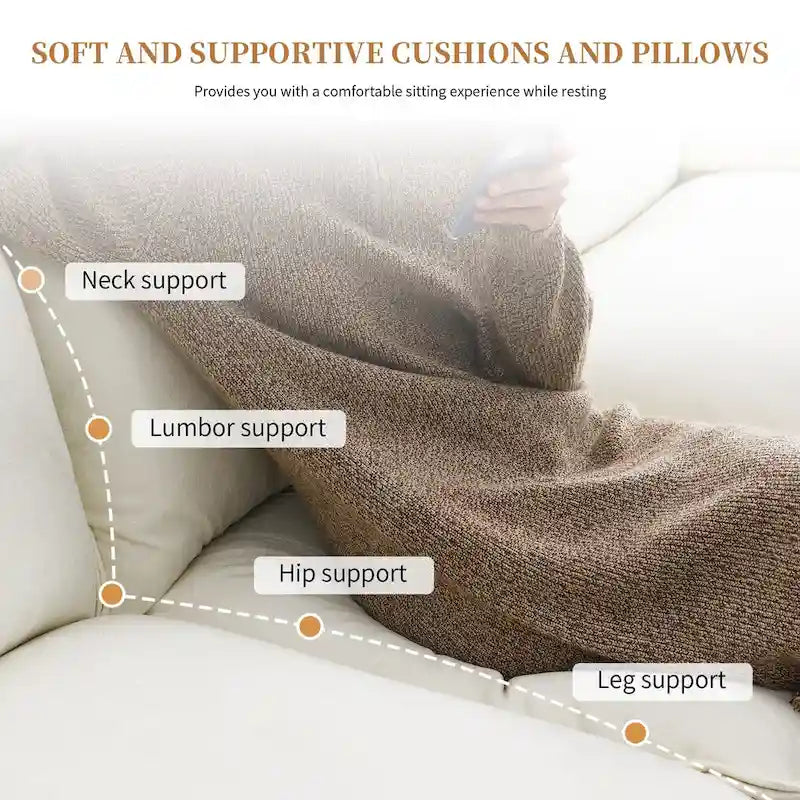 Canapé d'angle en chenille en forme de L de 118 x 55 po avec coussins doubles, canapé-lit rembourré à 5 places avec méridienne