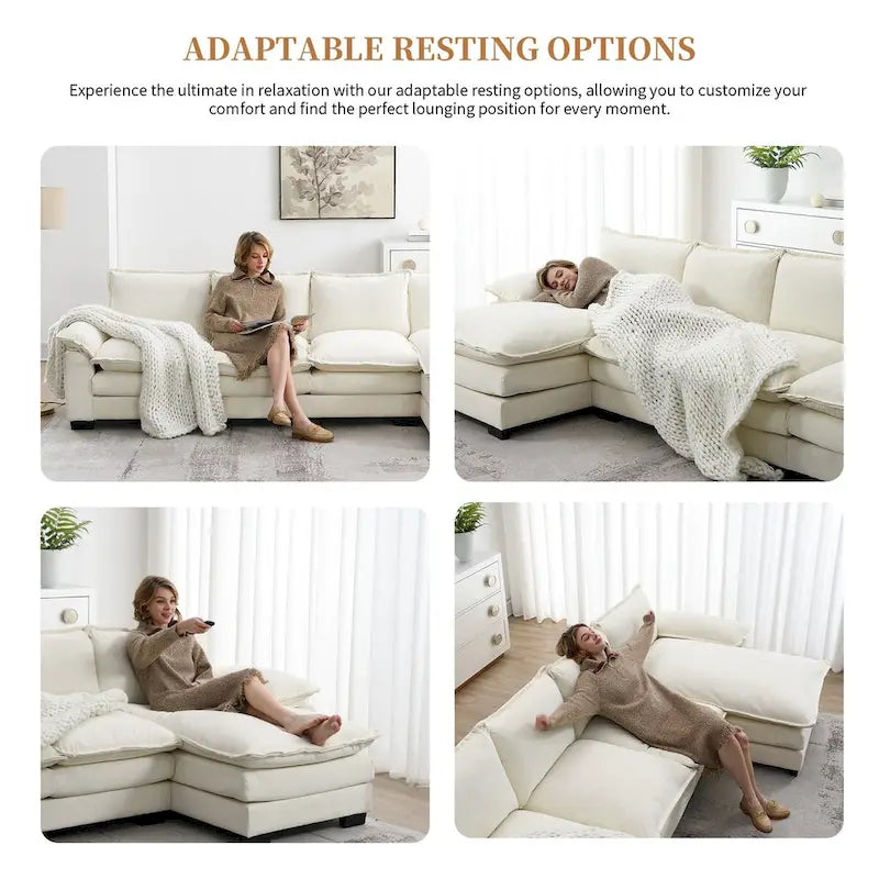 Canapé d'angle en chenille en forme de L de 118 x 55 po avec coussins doubles, canapé-lit rembourré à 5 places avec méridienne