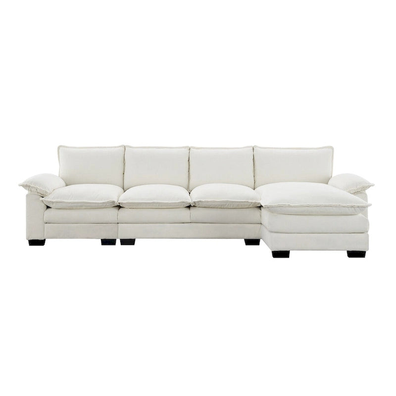 Canapé d'angle en chenille en forme de L de 118 x 55 po avec coussins doubles, canapé-lit rembourré à 5 places avec méridienne