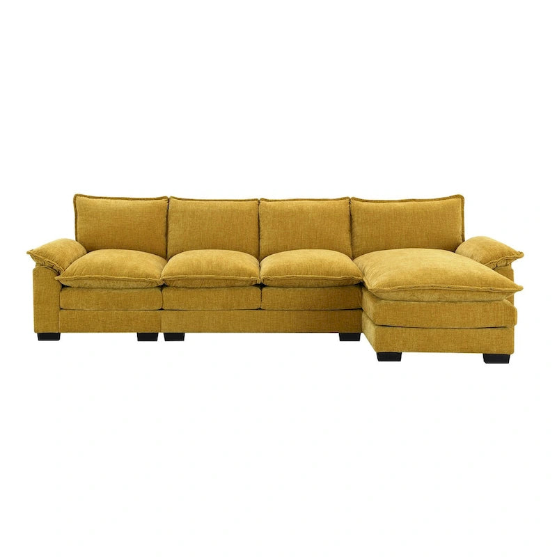 Canapé d'angle en chenille en forme de L de 118 x 55 po avec coussins doubles, canapé-lit rembourré à 5 places avec méridienne