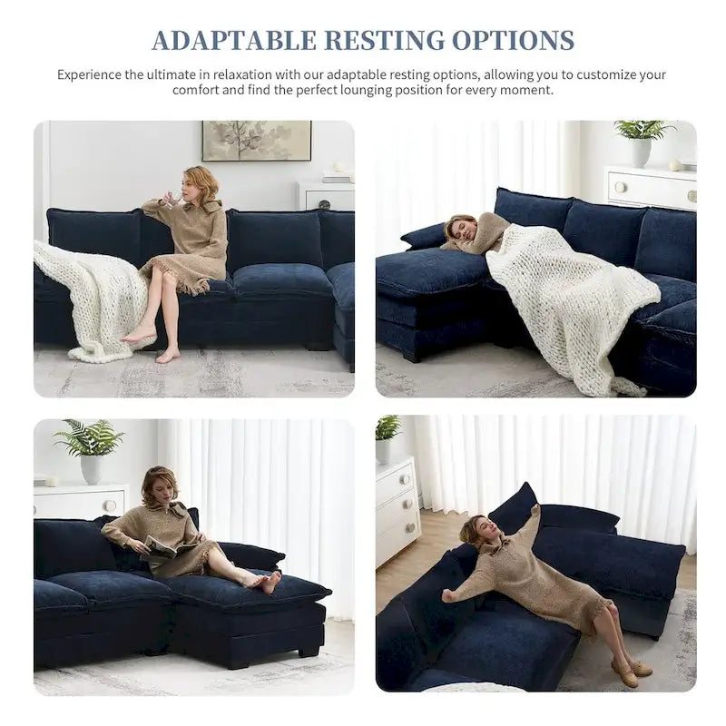 Canapé d'angle en chenille en forme de L de 118 x 55 po avec coussins doubles, canapé-lit rembourré à 5 places avec méridienne
