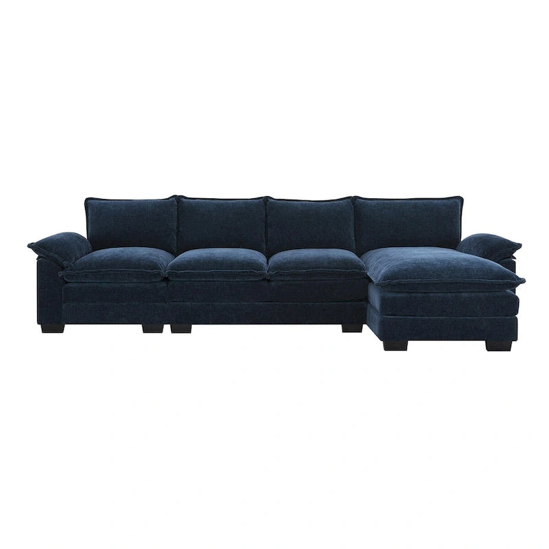 Canapé d'angle en chenille en forme de L de 118 x 55 po avec coussins doubles, canapé-lit rembourré à 5 places avec méridienne