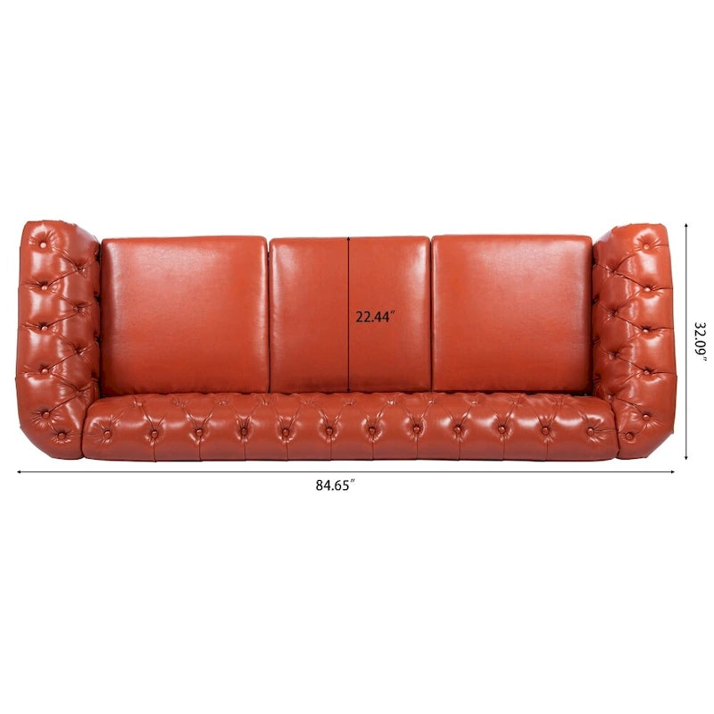 Canapé 3 places Chesterfield avec accoudoirs roulés en PU 84,65