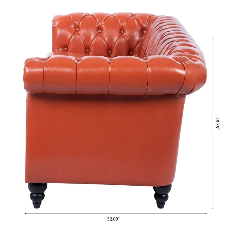 Canapé 3 places Chesterfield avec accoudoirs roulés en PU 84,65