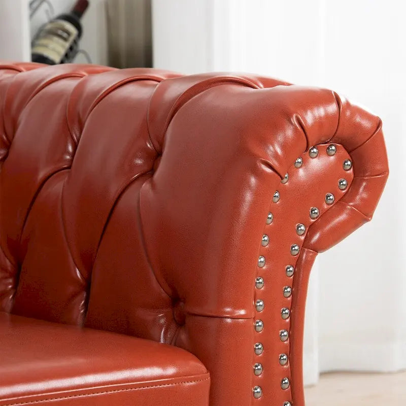 Canapé 3 places Chesterfield avec accoudoirs roulés en PU 84,65