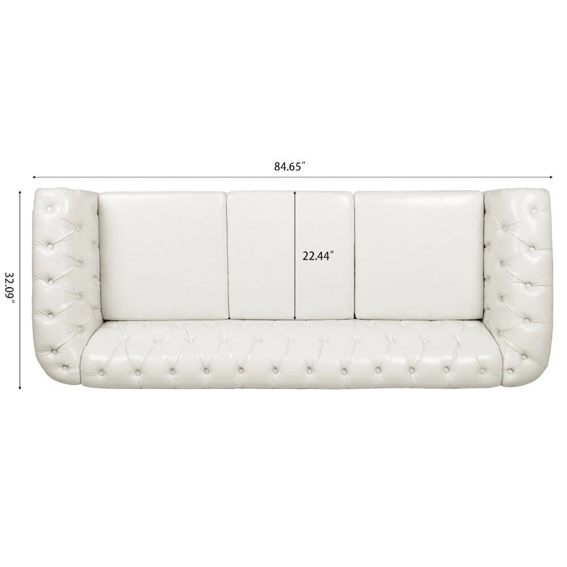 Canapé 3 places Chesterfield avec accoudoirs roulés en PU 84,65