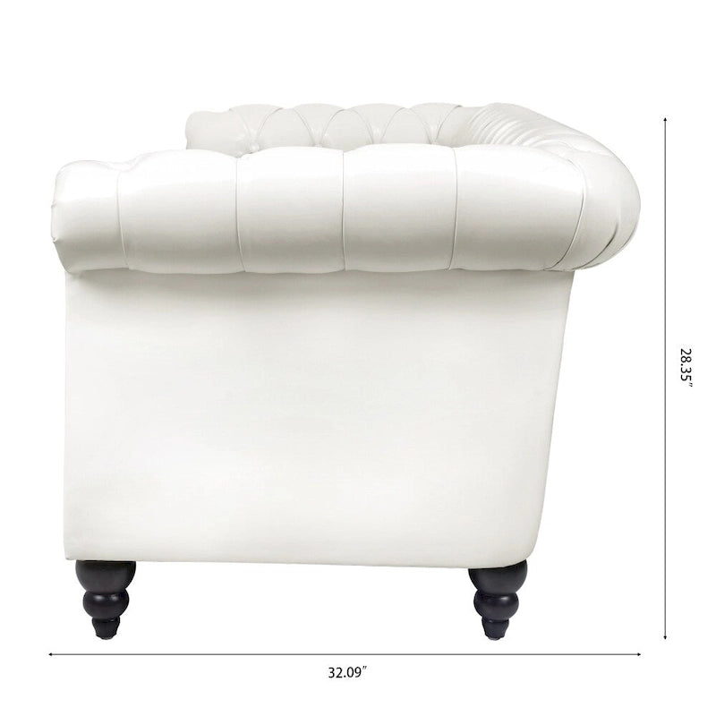 Canapé 3 places Chesterfield avec accoudoirs roulés en PU 84,65