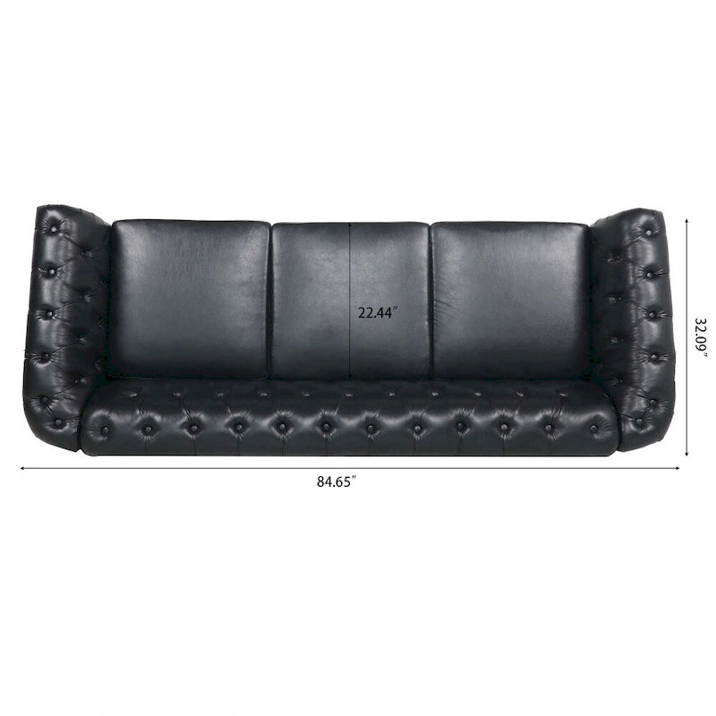 Canapé 3 places Chesterfield avec accoudoirs roulés en PU 84,65