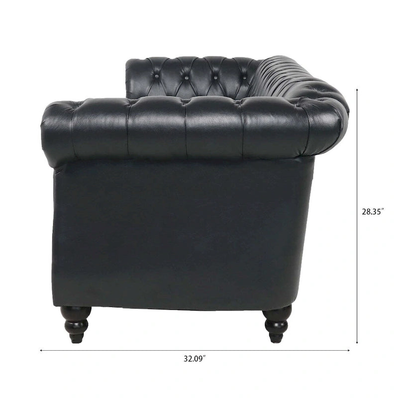 Canapé 3 places Chesterfield avec accoudoirs roulés en PU 84,65