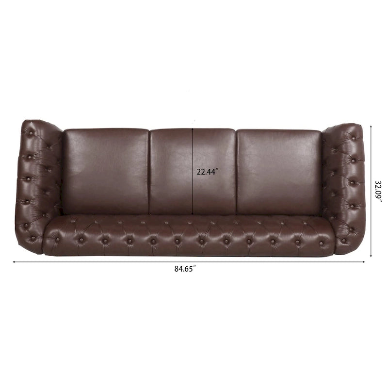 Canapé 3 places Chesterfield avec accoudoirs roulés en PU 84,65