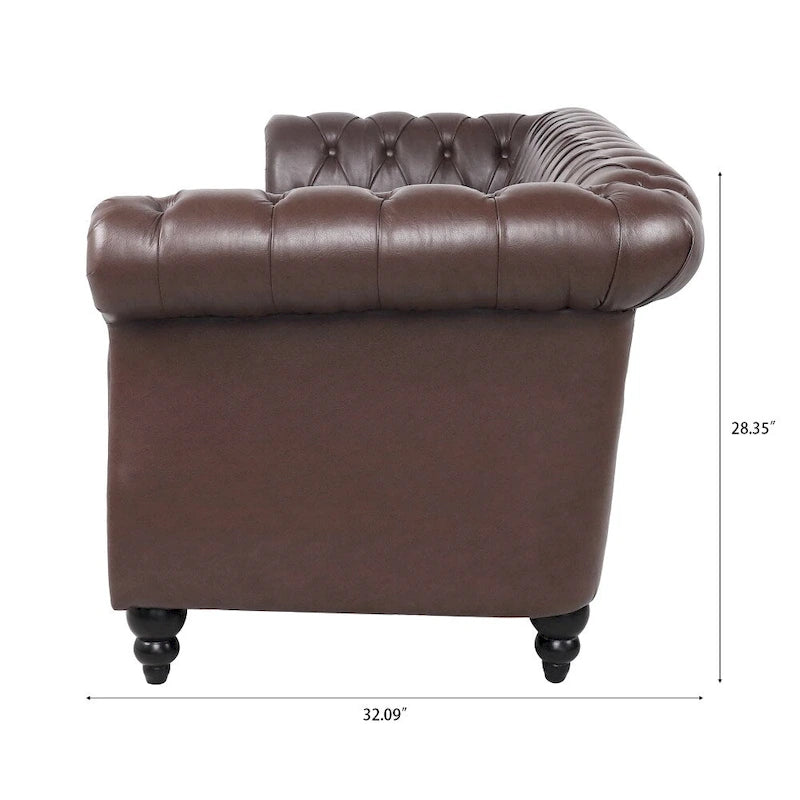 Canapé 3 places Chesterfield avec accoudoirs roulés en PU 84,65
