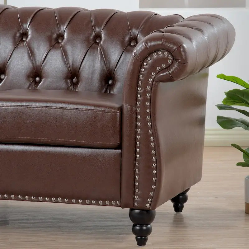 Canapé 3 places Chesterfield avec accoudoirs roulés en PU 84,65