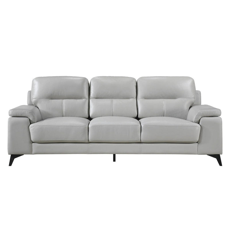 Canapé Mica 89 pouces, cuir pleine fleur et similicuir gris clair, pieds en métal noir