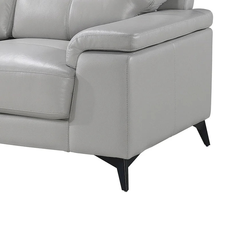 Canapé Mica 89 pouces, cuir pleine fleur et similicuir gris clair, pieds en métal noir