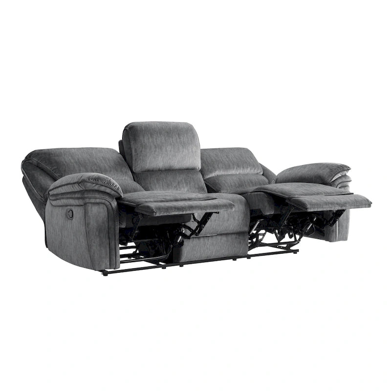 Canapé inclinable manuel double Muir de 89 pouces, gris, microfibre, dossier capitonné