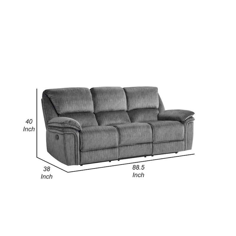 Canapé inclinable manuel double Muir de 89 pouces, gris, microfibre, dossier capitonné