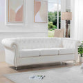Canapé Chesterfield 3 places 84" blanc à accoudoirs roulés