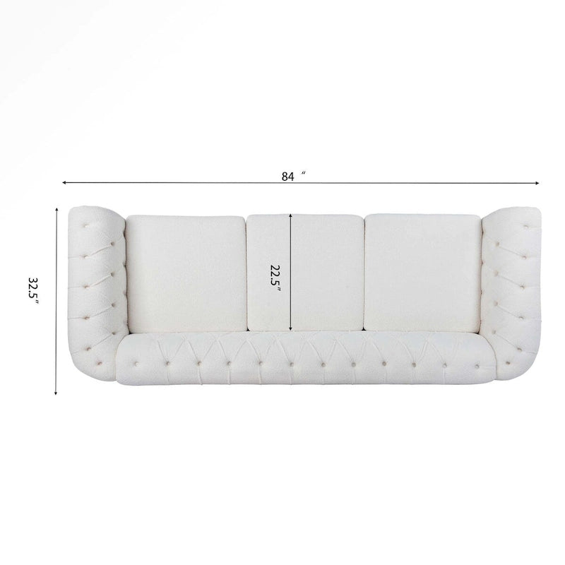 Canapé Chesterfield 3 places 84" blanc à accoudoirs roulés