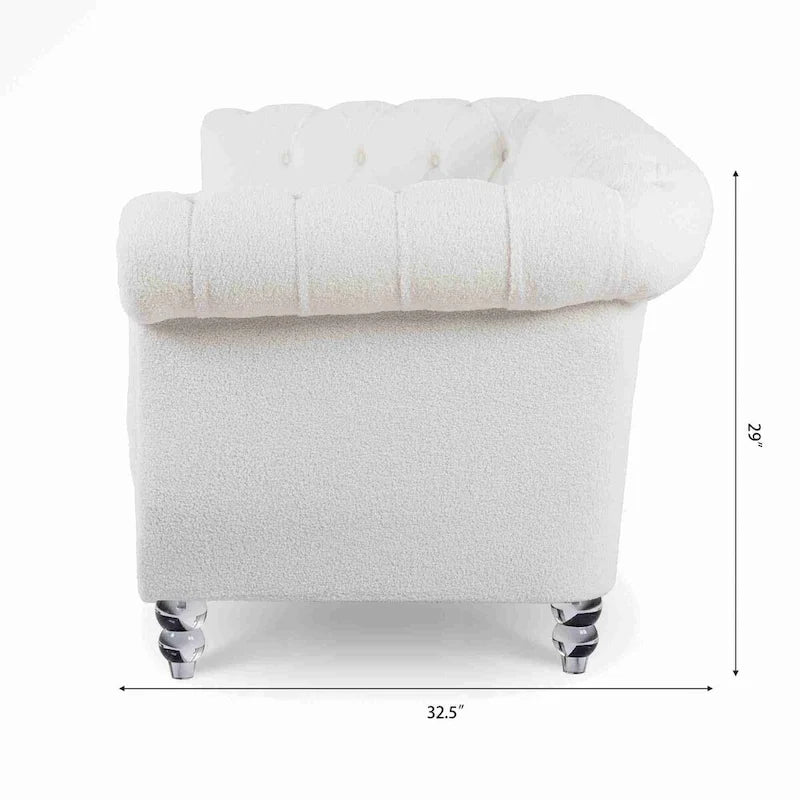 Canapé Chesterfield 3 places 84" blanc à accoudoirs roulés