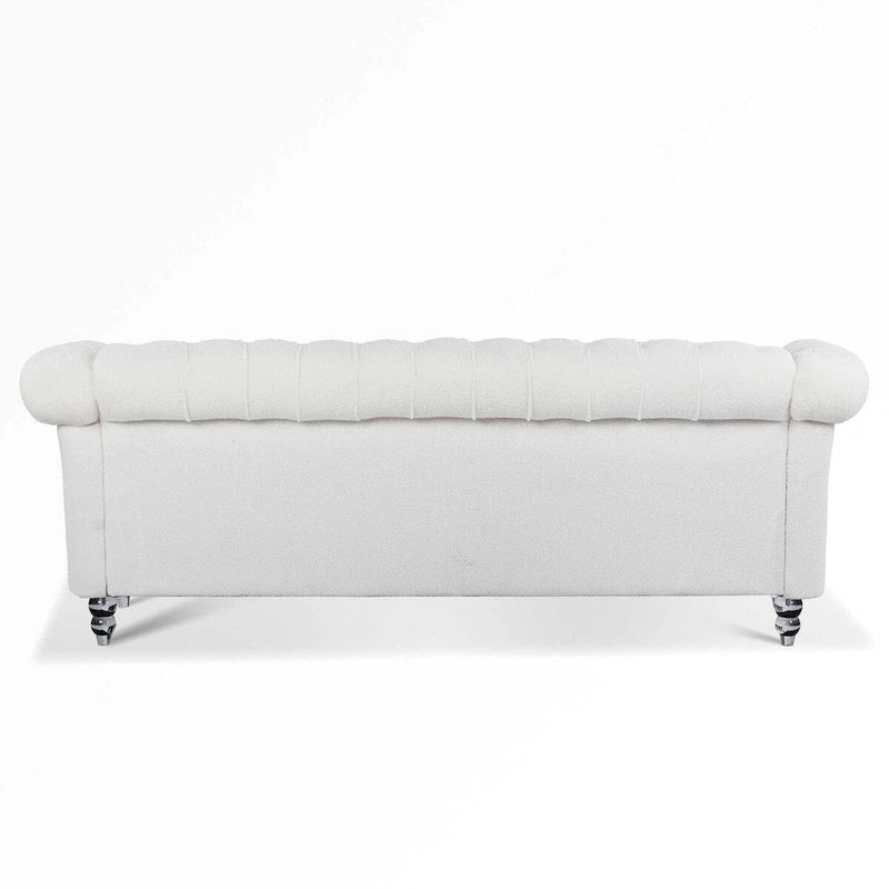 Canapé Chesterfield 3 places 84" blanc à accoudoirs roulés