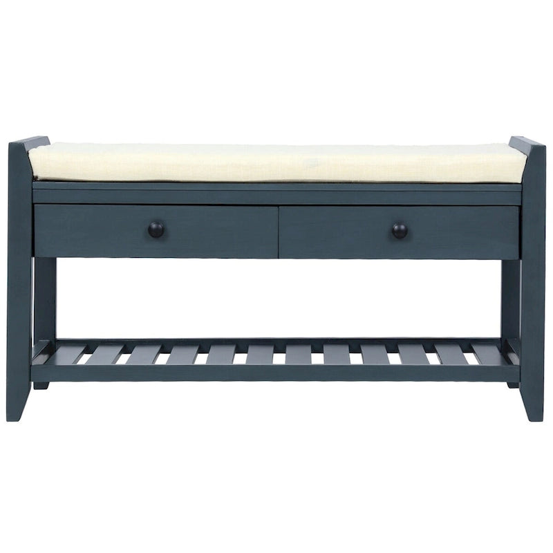 Range-chaussures avec siège coussiné et tiroirs, banc de rangement polyvalent, bleu marine antique - 39L x 14W x 19.8H