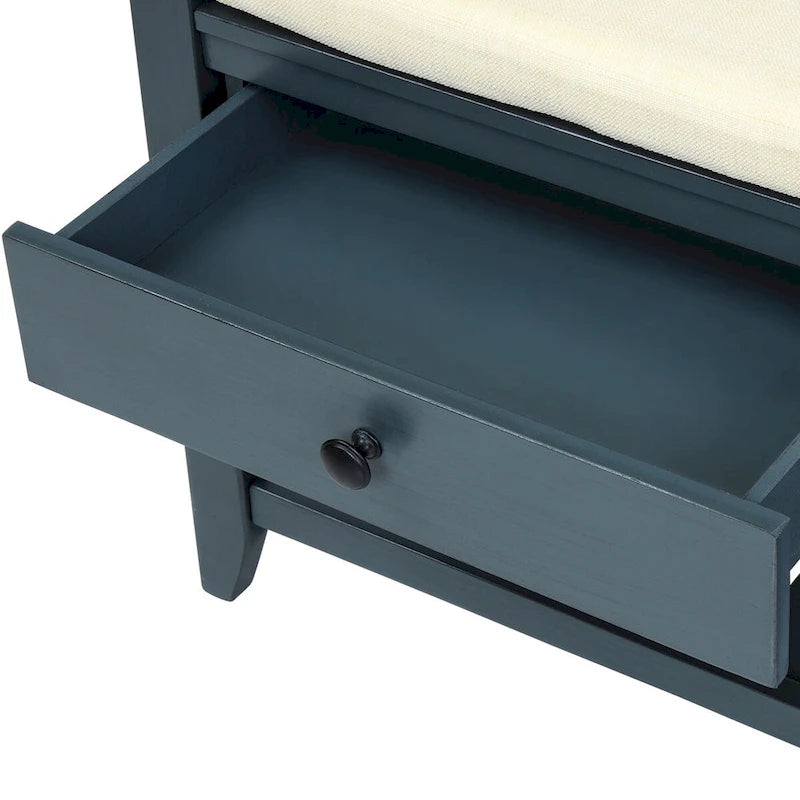 Range-chaussures avec siège coussiné et tiroirs, banc de rangement polyvalent, bleu marine antique - 39L x 14W x 19.8H