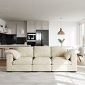 Canapé 3 places profond style ferme moderne 86,61, accoudoirs droits, en tissu lin