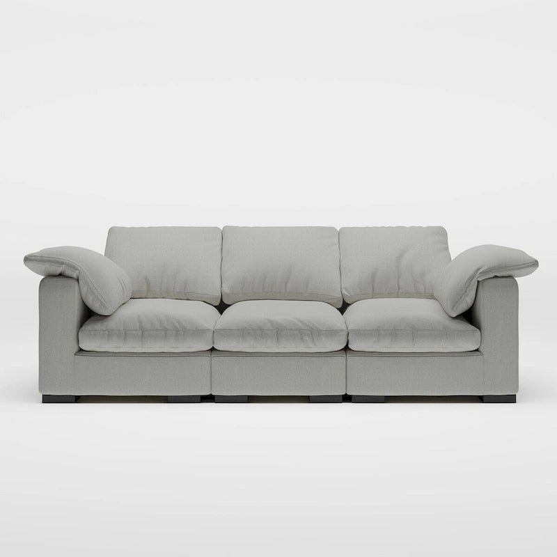 Canapé 3 places profond style ferme moderne 86,61, accoudoirs droits, en tissu lin