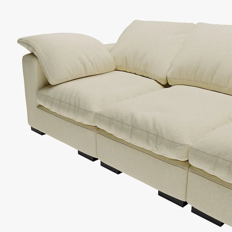 Canapé 3 places profond style ferme moderne 86,61, accoudoirs droits, en tissu lin