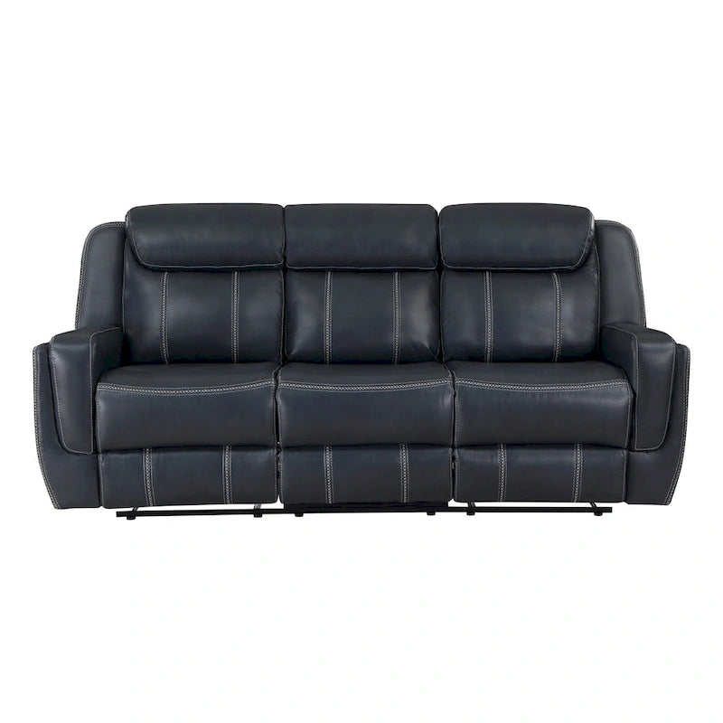 Canapé inclinable manuel double Louise 86 pouces en similicuir bleu avec table rabattable