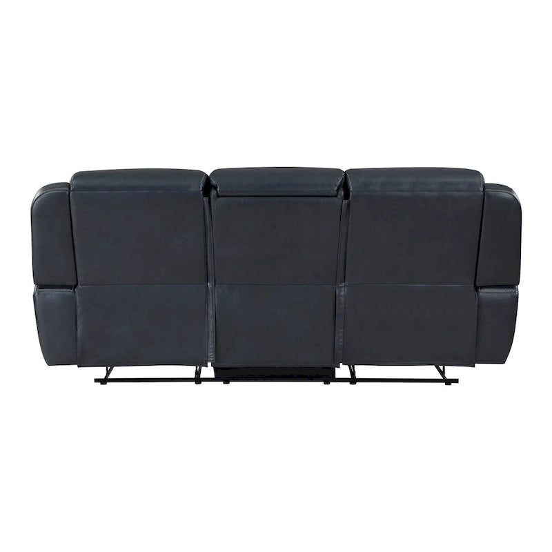 Canapé inclinable manuel double Louise 86 pouces en similicuir bleu avec table rabattable