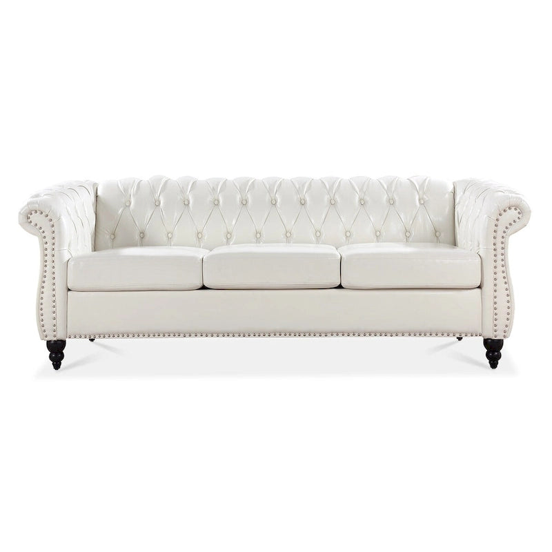 Canapé 3 places Chesterfield traditionnel, similicuir, crème 84,65