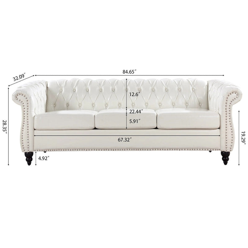 Canapé 3 places Chesterfield traditionnel, similicuir, crème 84,65