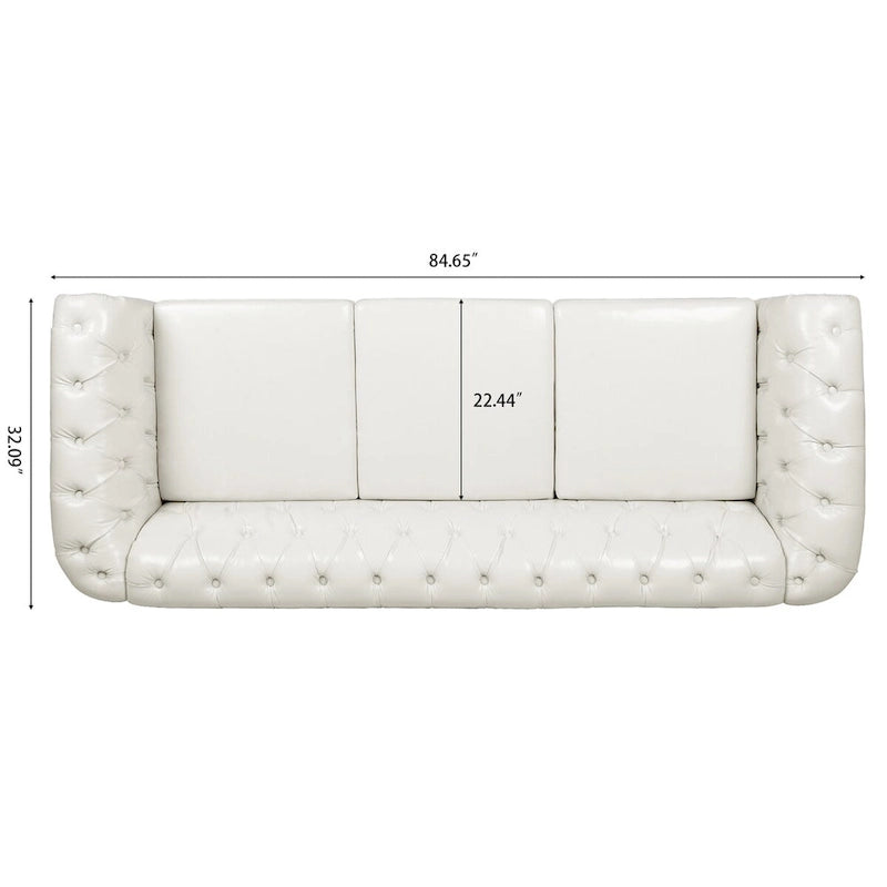 Canapé 3 places Chesterfield traditionnel, similicuir, crème 84,65