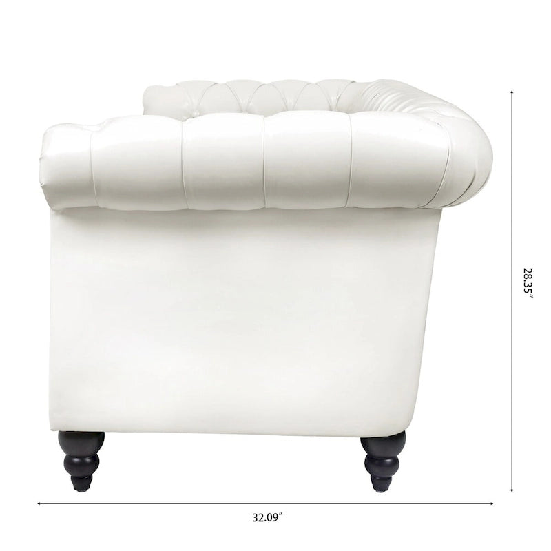 Canapé 3 places Chesterfield traditionnel, similicuir, crème 84,65