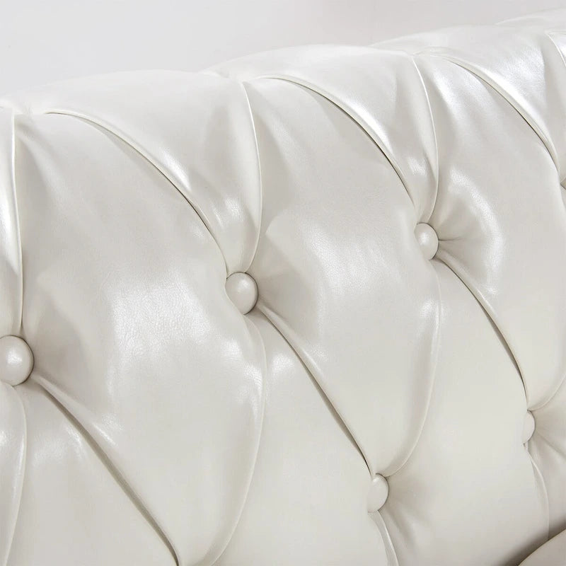 Canapé 3 places Chesterfield traditionnel, similicuir, crème 84,65