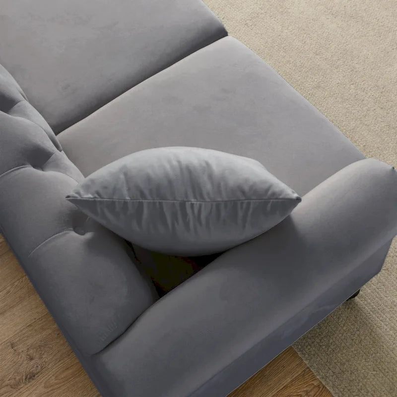 Canapé Chesterfield 79 velours gris pour salon, canapé 3 places touffeté avec accoudoirs roulés et clouté