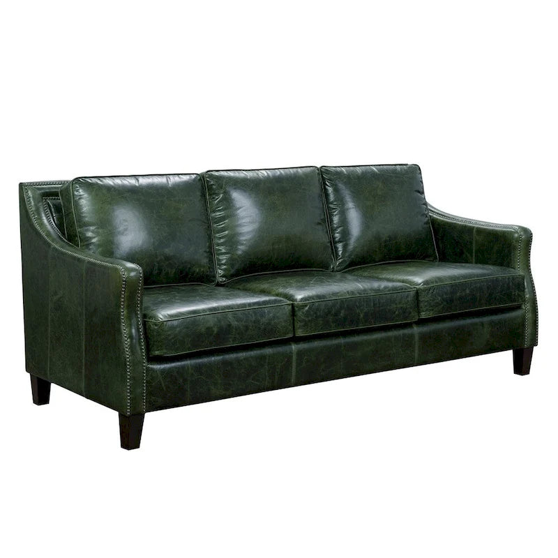 Canapé Vintage Essex Rembourré en Cuir Pleine Fleur Vert Vieilli