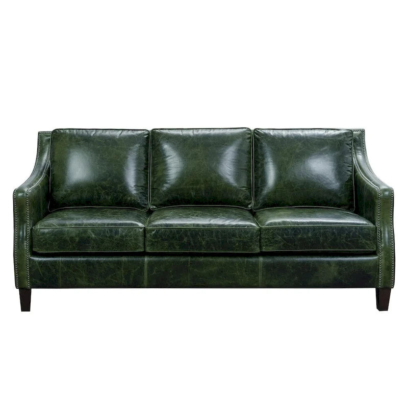 Canapé Vintage Essex Rembourré en Cuir Pleine Fleur Vert Vieilli