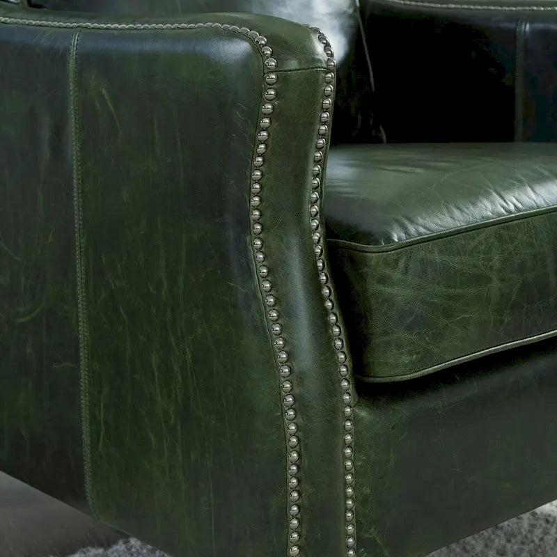 Canapé Vintage Essex Rembourré en Cuir Pleine Fleur Vert Vieilli