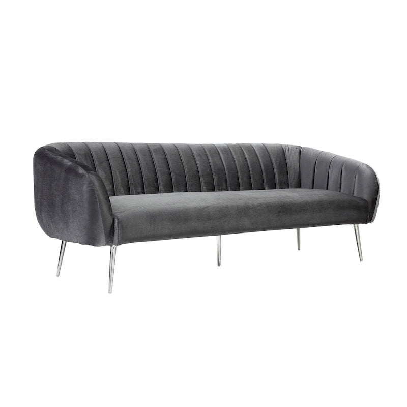 Canapé Decy 74 po, surpiqûres horizontales, assise coussinée, velours gris, argent
