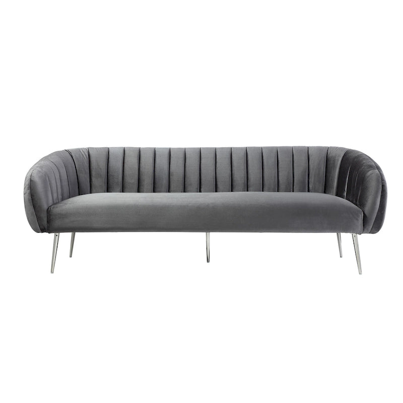 Canapé Decy 74 po, surpiqûres horizontales, assise coussinée, velours gris, argent