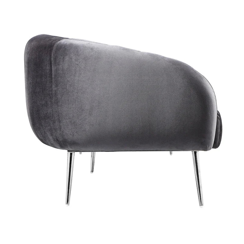 Canapé Decy 74 po, surpiqûres horizontales, assise coussinée, velours gris, argent